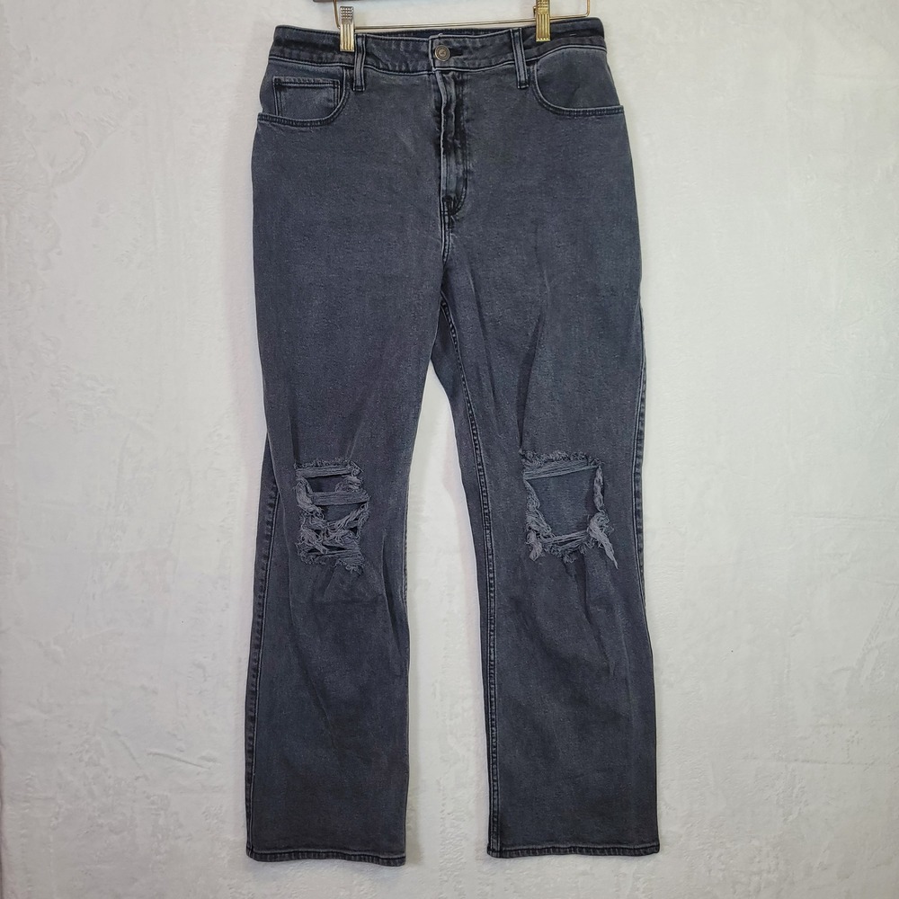 Hollister Distressed Preppy Ultra High Rise Dad Jeans Washed Black 32x30 Size 12